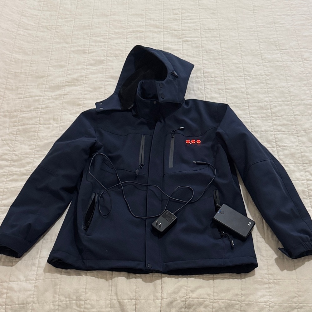 Navy Heated Jacket with Hood